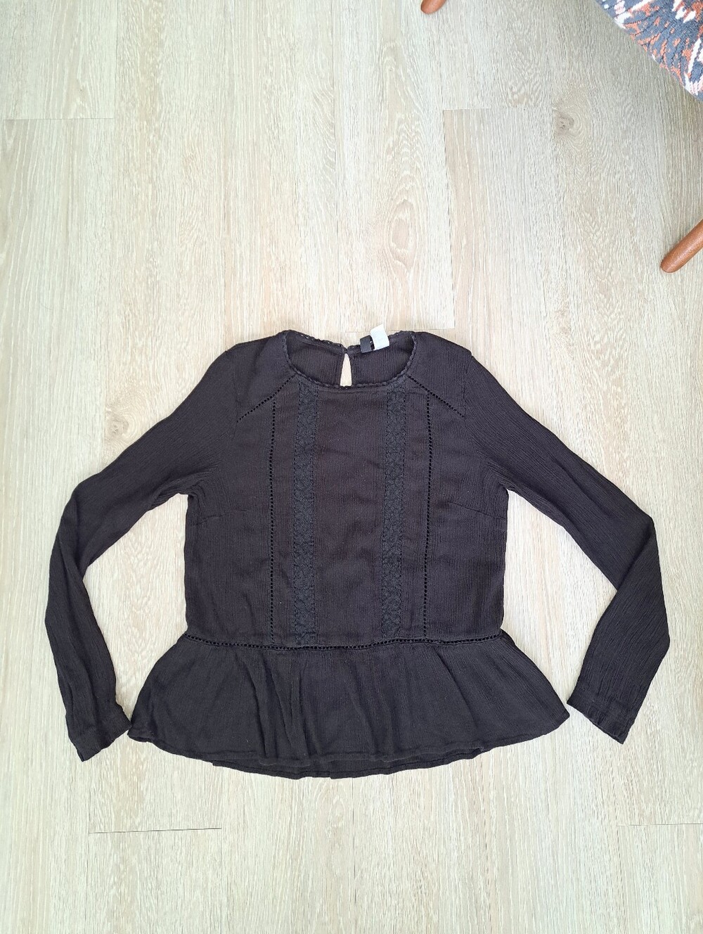 Divided By H&M Women's Black Long-Sleeve Peplum Blouse Sz 4
